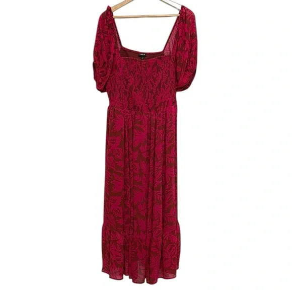 Torrid Dress Woman’s Size 1X Brown Pink Floral Smocked A-Line Midi Length - Picture 3 of 13